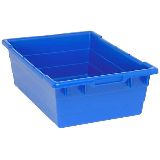 Cross Stack Storage Container, 9.8 gal, 23-3/4 in L x 17-1/4 in W x 8 in H, Blue, Polypropylene